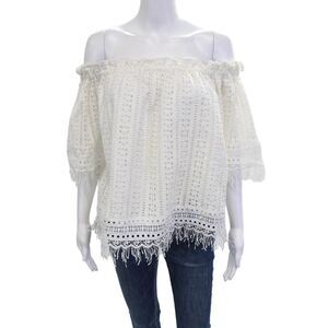 Allison Womens Bohemian Cotton Short Sleeve Top White Size L